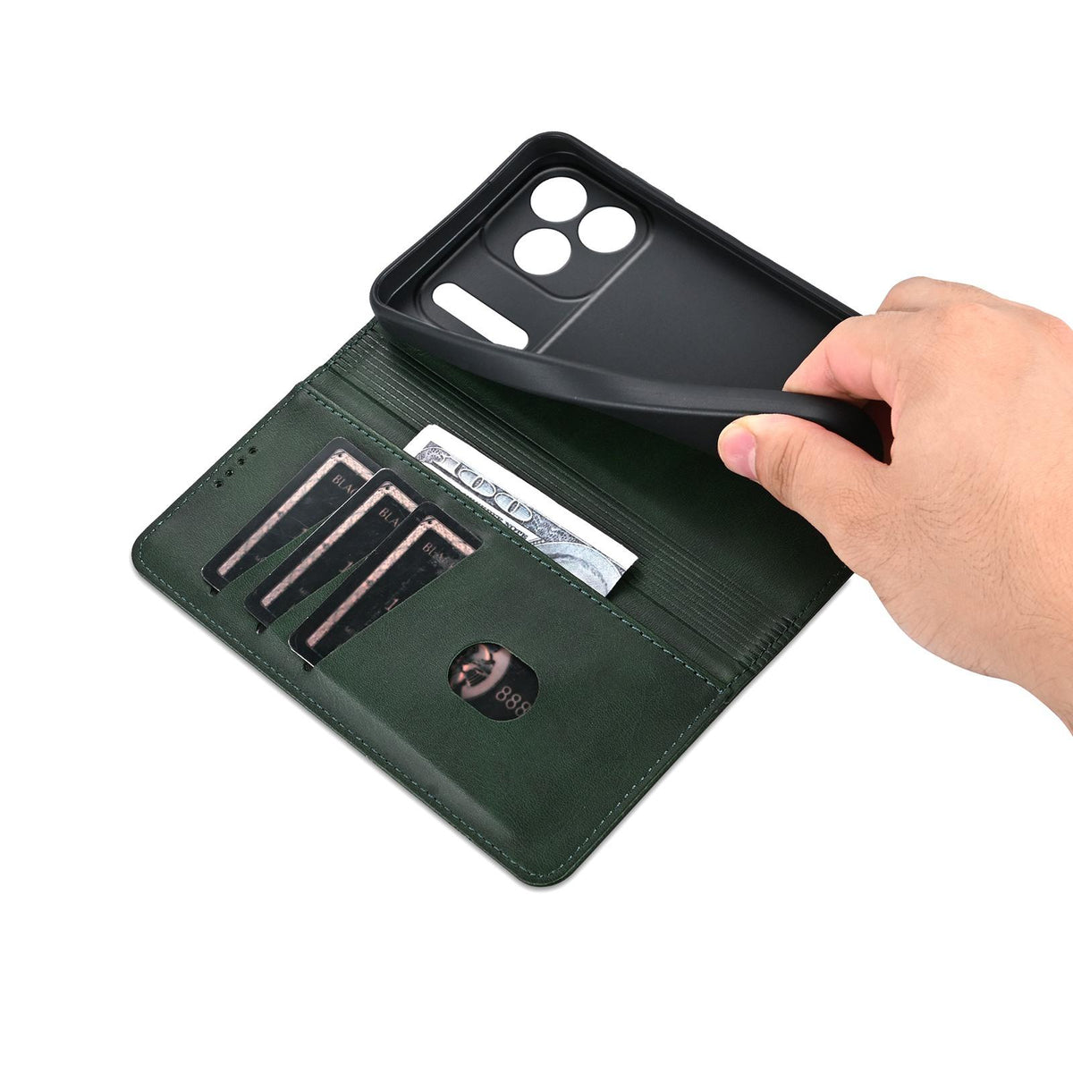 Compatible with iPhone 18 Pro Max AZNS Magnetic Calf Texture Flip Leather Phone Case - Dark Green