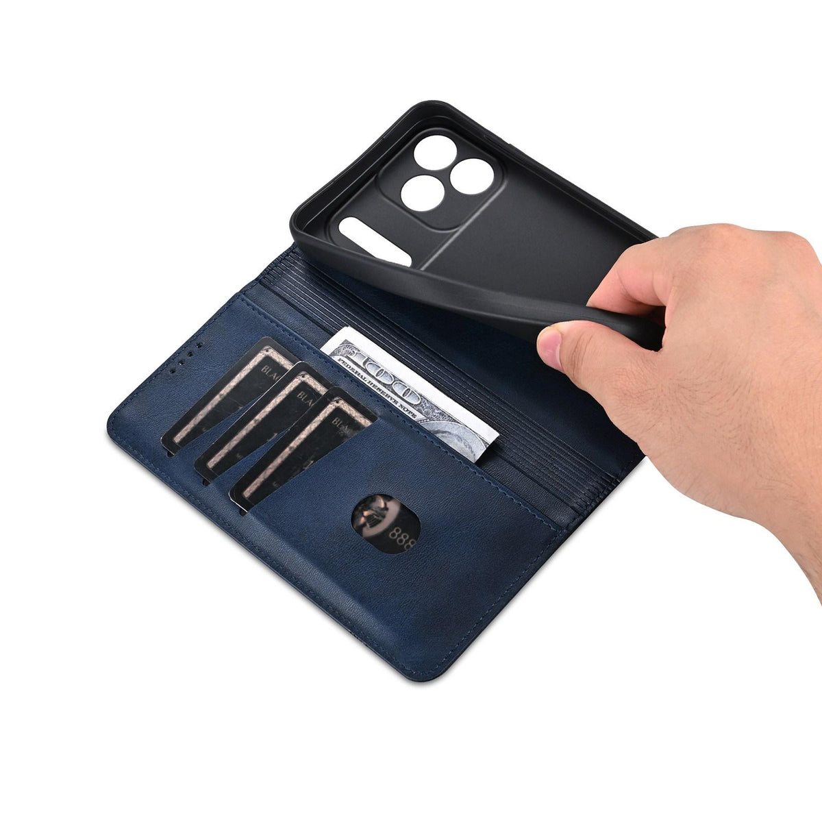 Compatible with iPhone 18 Pro Max AZNS Magnetic Calf Texture Flip Leather Phone Case - Dark Blue
