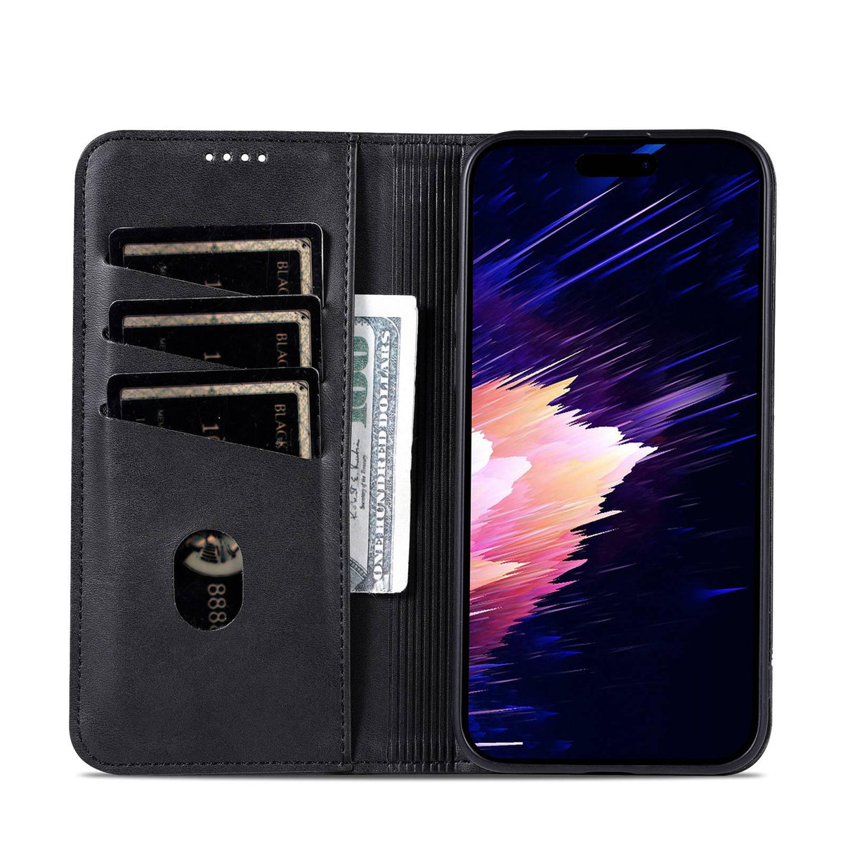 Compatible with iPhone 18 Pro Max AZNS Magnetic Calf Texture Flip Leather Phone Case - Black