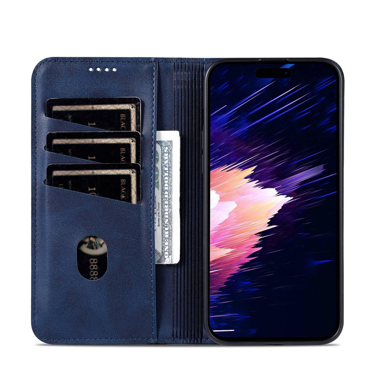 Compatible with iPhone 18 Pro AZNS Magnetic Calf Texture Flip Leather Phone Case - Dark Blue