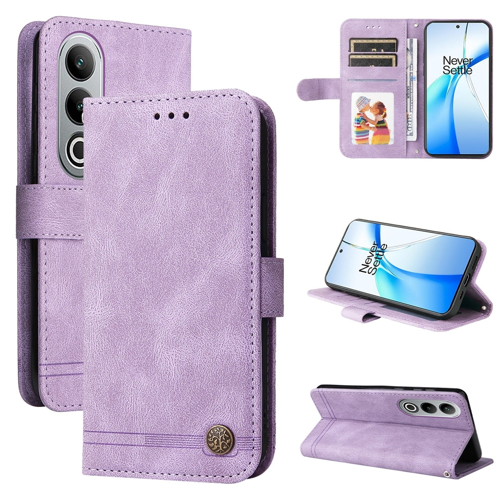 For OPPO K12 Skin Feel Life Tree Metal Button Leather Phone Case(Purple)