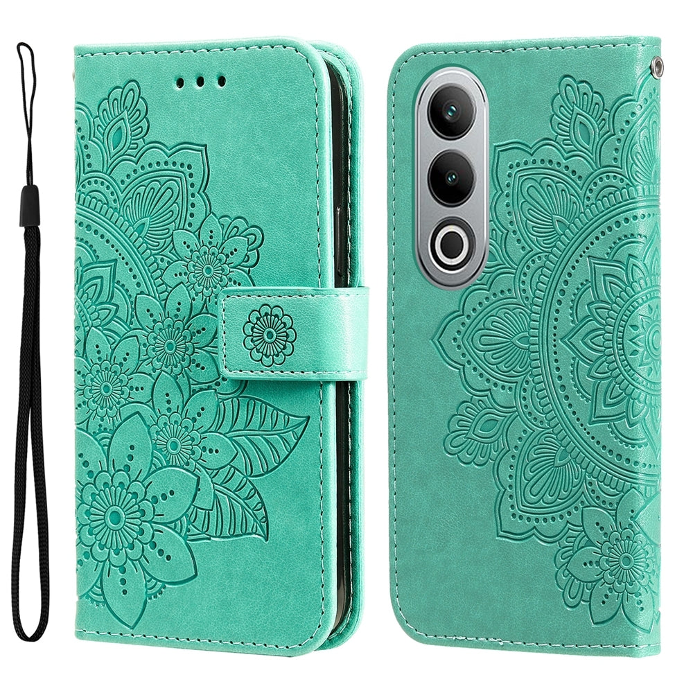 For OPPO K12 Seven-petal Flowers Embossing Leather Phone Case(Green)