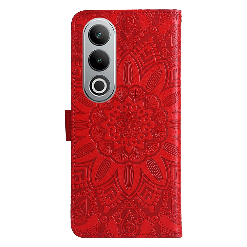 For OPPO K12 Embossed Sunflower Leather Phone Case(Red)