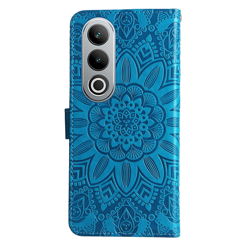 For OPPO K12 Embossed Sunflower Leather Phone Case(Blue)