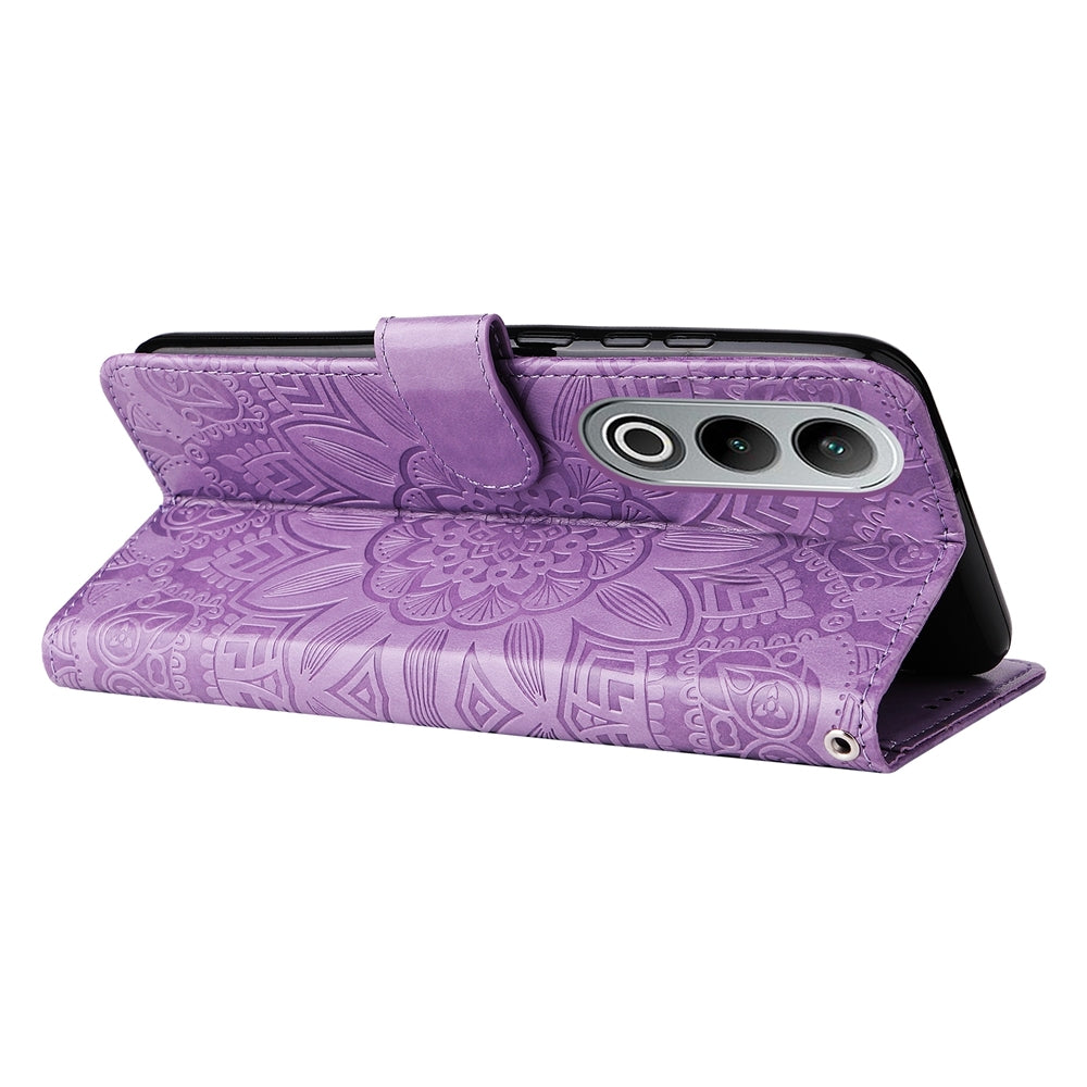 For OPPO K12 Embossed Sunflower Leather Phone Case(Purple)