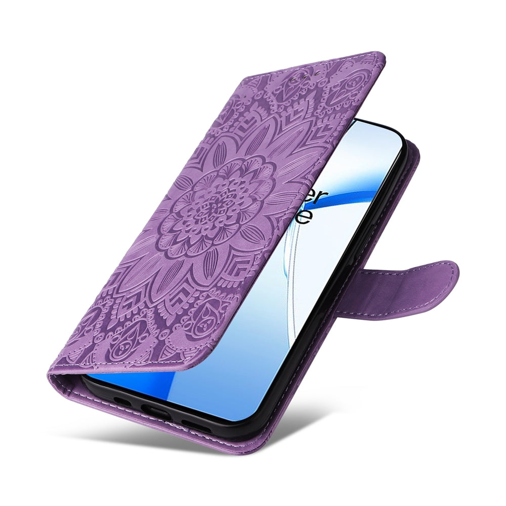 For OPPO K12 Embossed Sunflower Leather Phone Case(Purple)