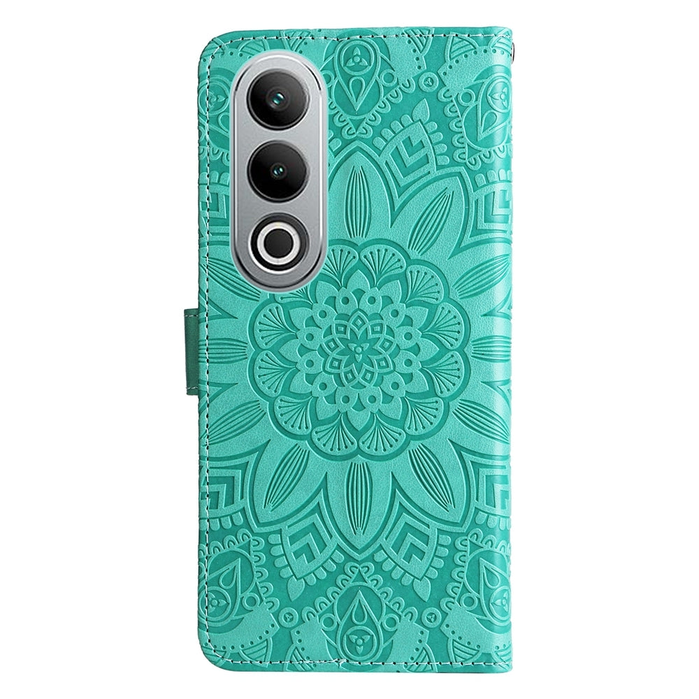 For OPPO K12 Embossed Sunflower Leather Phone Case(Green)