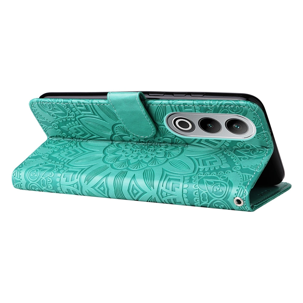 For OPPO K12 Embossed Sunflower Leather Phone Case(Green)