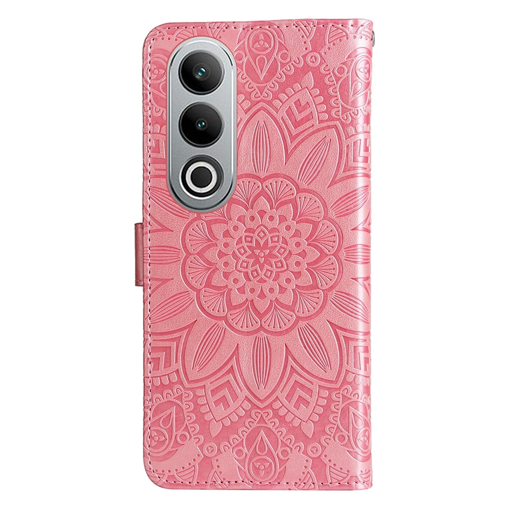 For OPPO K12 Embossed Sunflower Leather Phone Case(Rose Gold)
