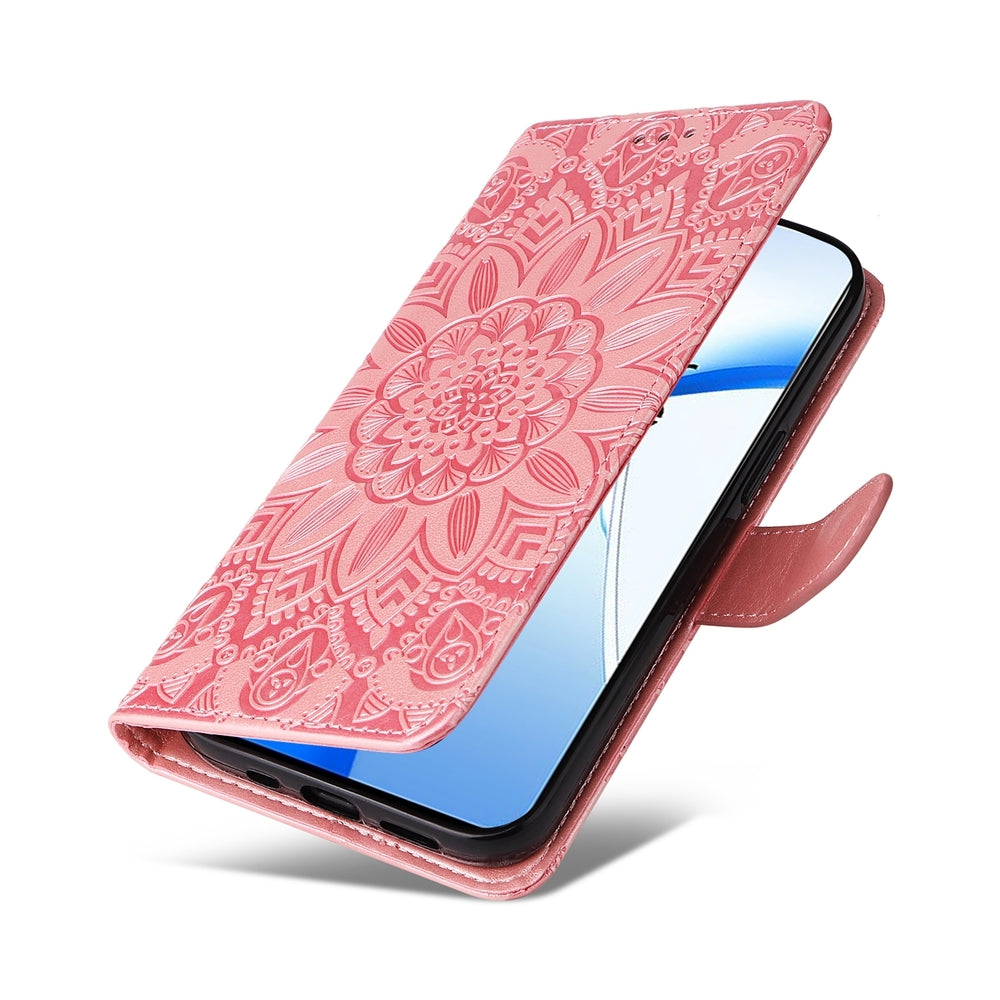 For OPPO K12 Embossed Sunflower Leather Phone Case(Rose Gold)
