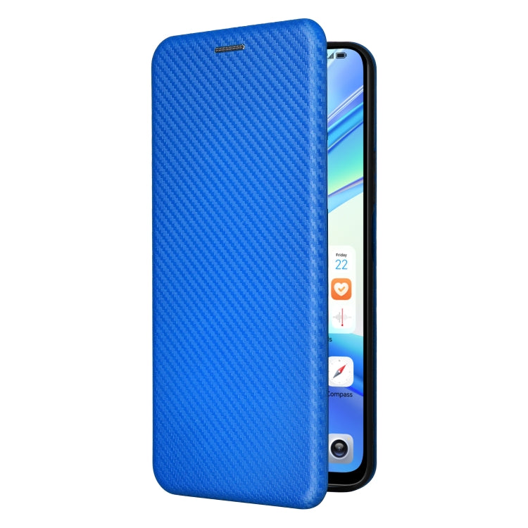 For Honor X7b Carbon Fiber Texture Flip Leather Phone Case(Blue)