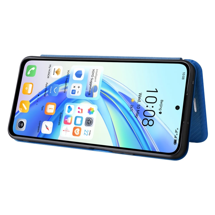 For Honor X7b Carbon Fiber Texture Flip Leather Phone Case(Blue)