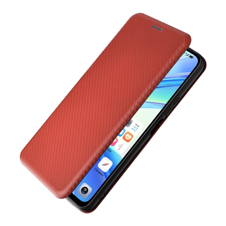 For Honor X7b Carbon Fiber Texture Flip Leather Phone Case(Brown)