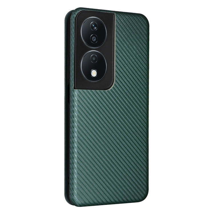 For Honor X7b Carbon Fiber Texture Flip Leather Phone Case(Green)