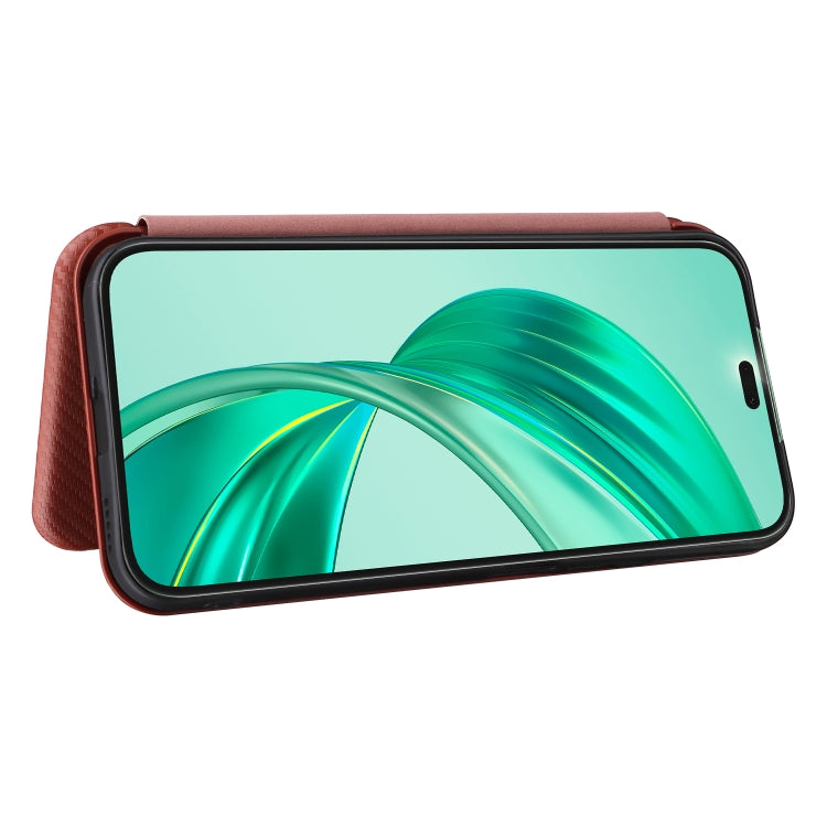 For Honor X8b Carbon Fiber Texture Flip Leather Phone Case(Brown)