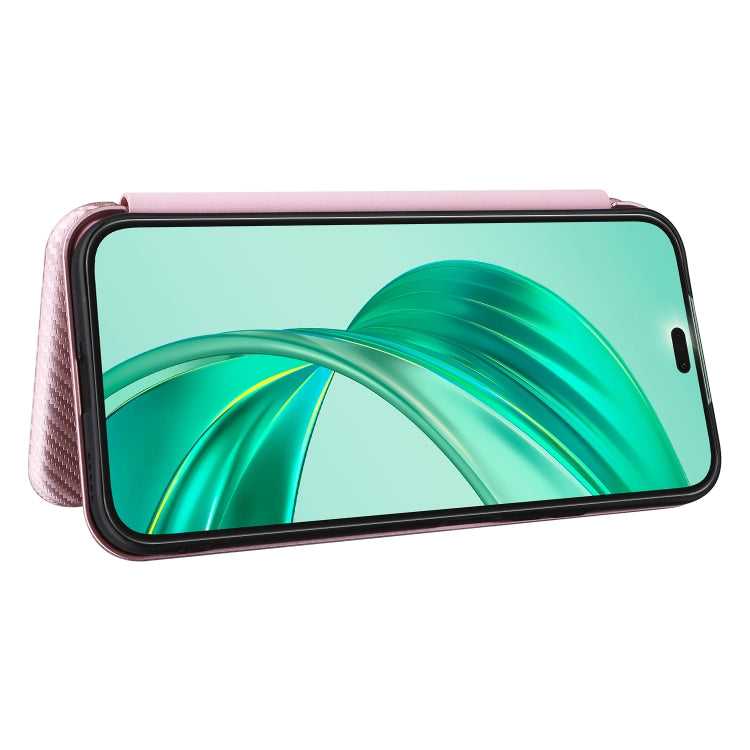 For Honor X8b Carbon Fiber Texture Flip Leather Phone Case(Pink)