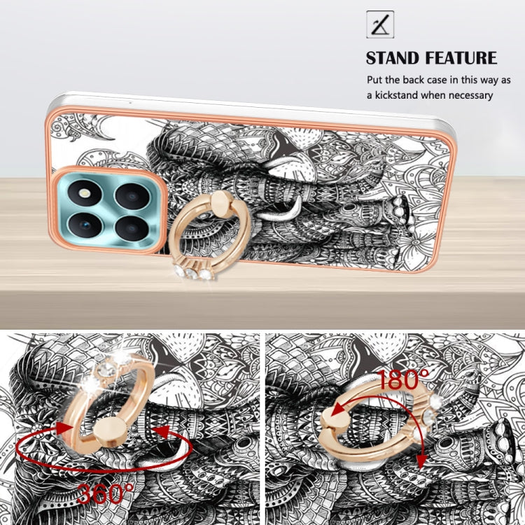 For Honor X6a Electroplating Dual-side IMD Phone Case with Ring Holder(Totem Elephant)