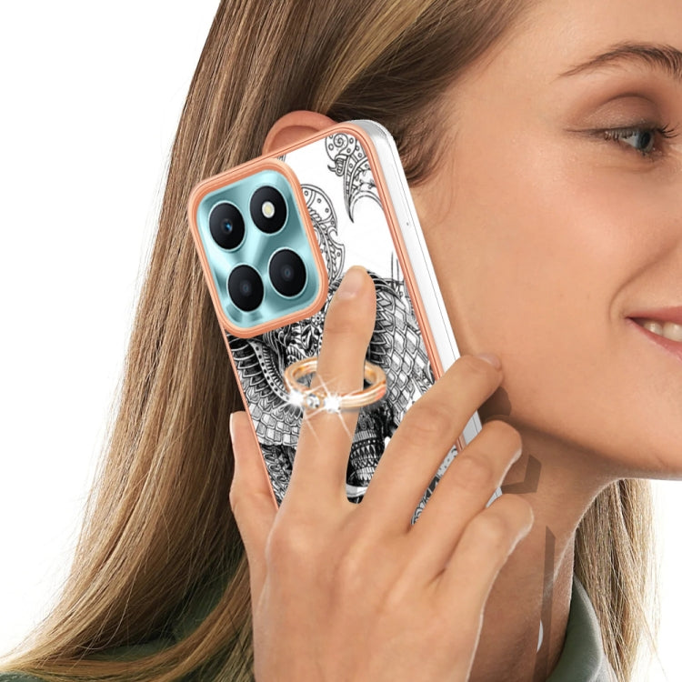 For Honor X6a Electroplating Dual-side IMD Phone Case with Ring Holder(Totem Elephant)