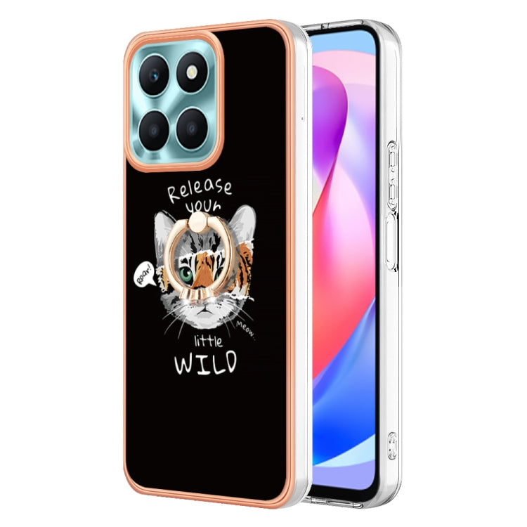 For Honor X6a Electroplating Dual-side IMD Phone Case with Ring Holder(Natural Growth)