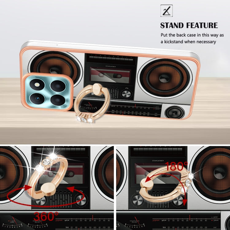 For Honor X6a Electroplating Dual-side IMD Phone Case with Ring Holder(Retro Radio)