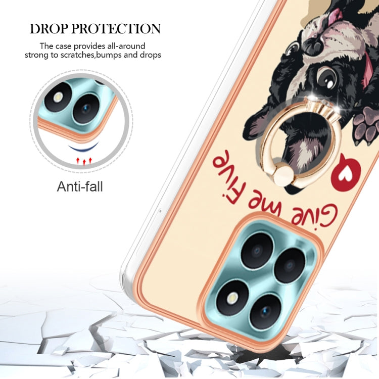 For Honor X6a Electroplating Dual-side IMD Phone Case with Ring Holder(Lucky Dog)