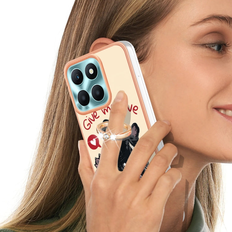 For Honor X6a Electroplating Dual-side IMD Phone Case with Ring Holder(Lucky Dog)