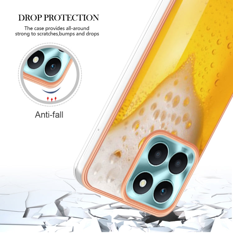 For Honor X6a Electroplating Dual-side IMD Phone Case with Ring Holder(Draft Beer)