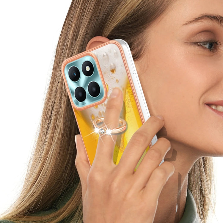 For Honor X6a Electroplating Dual-side IMD Phone Case with Ring Holder(Draft Beer)