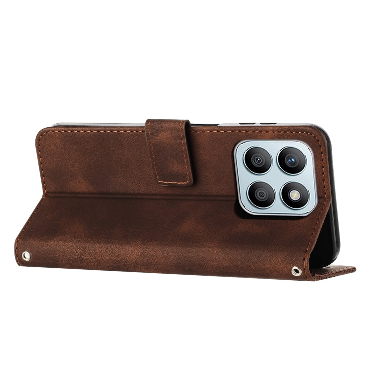 For Honor X8b Dream Triangle Leather Phone Case with Lanyard(Brown)