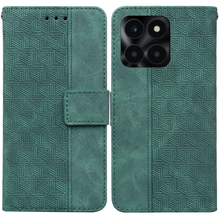 For Honor X6a Geometric Embossed Leather Phone Case(Green)