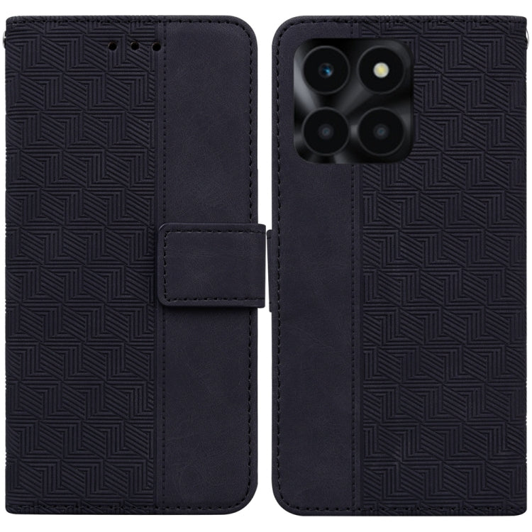 For Honor X6a Geometric Embossed Leather Phone Case(Black)