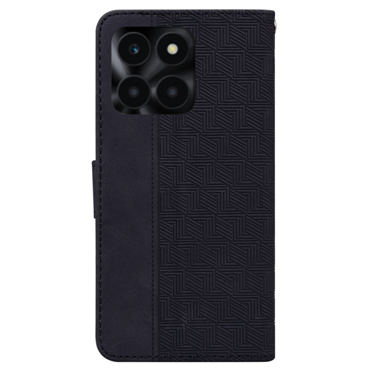 For Honor X6a Geometric Embossed Leather Phone Case(Black)