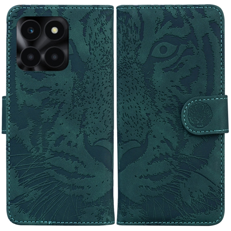 For Honor X6a Tiger Embossing Pattern Flip Leather Phone Case(Green)