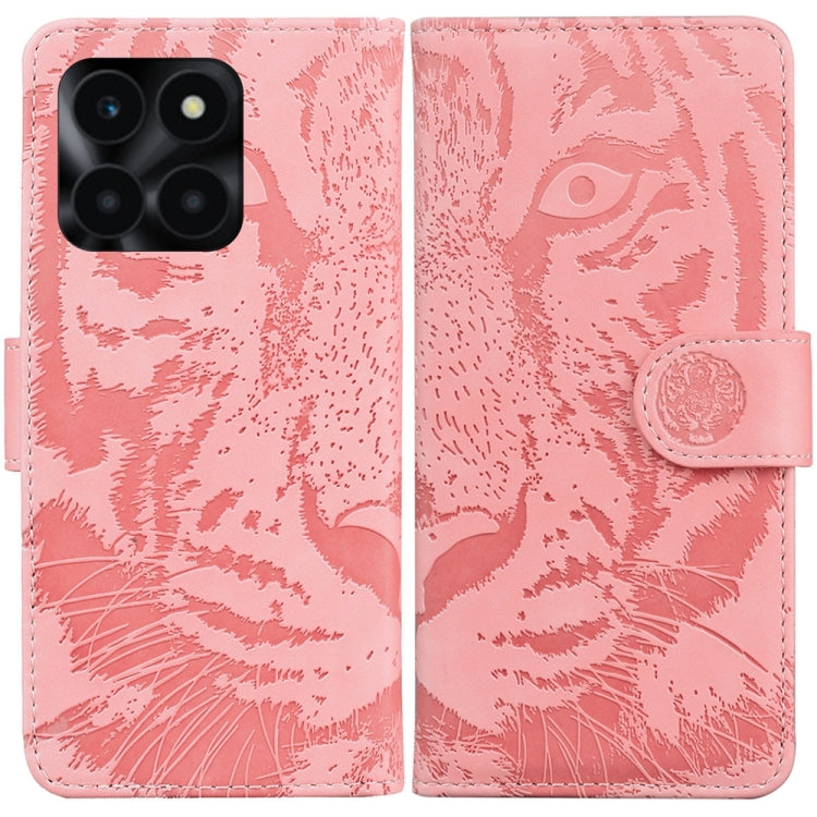 For Honor X6a Tiger Embossing Pattern Flip Leather Phone Case(Pink)