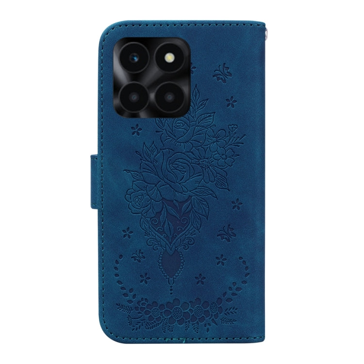 For Honor X6a Butterfly Rose Embossed Leather Phone Case(Blue)
