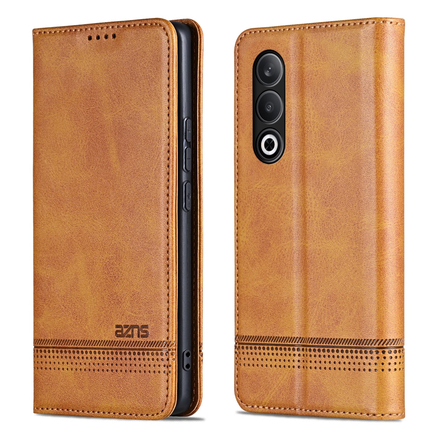 For OPPO K12 AZNS Magnetic Calf Texture Flip Leather Phone Case(Light Brown)