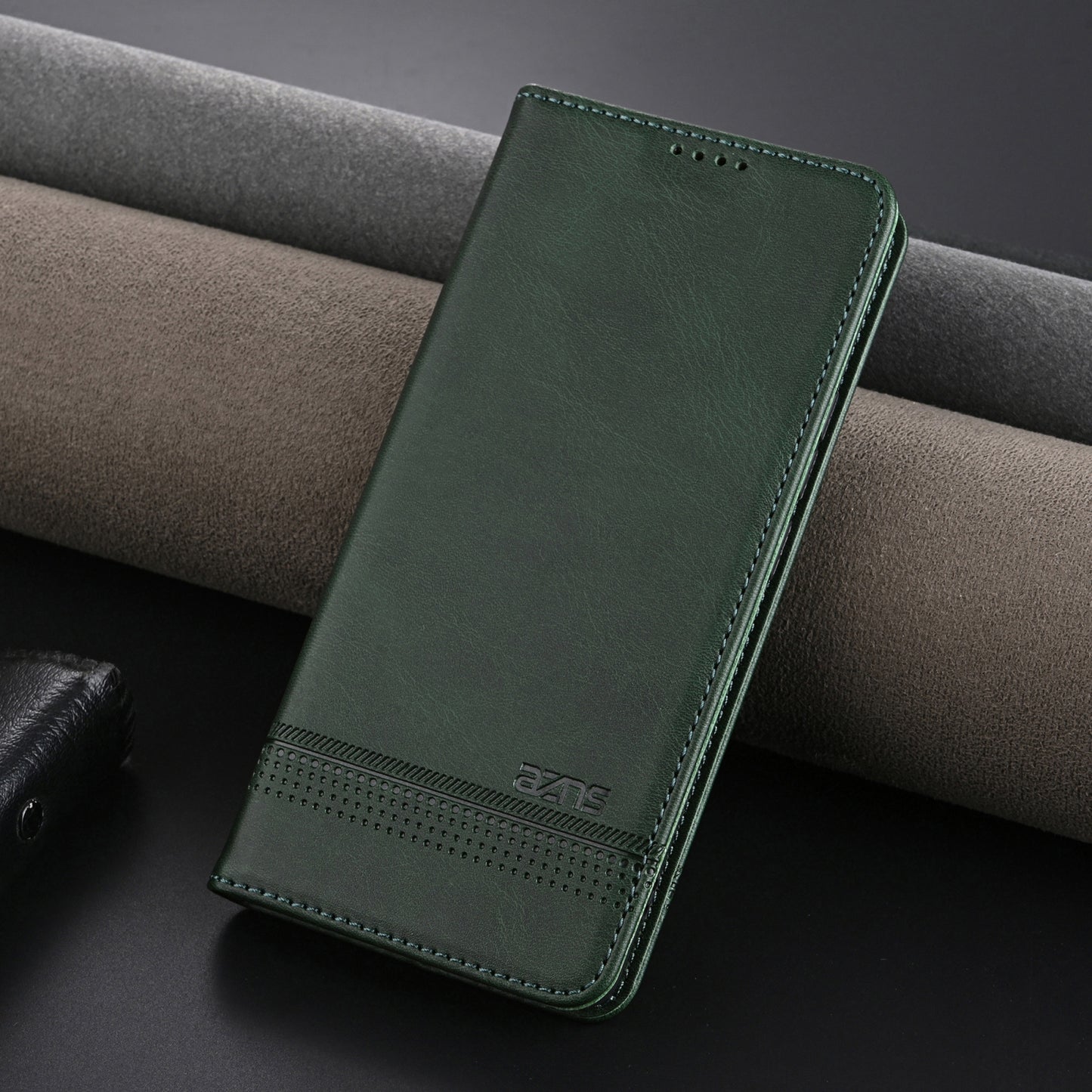 For OPPO K12 AZNS Magnetic Calf Texture Flip Leather Phone Case(Dark Green)