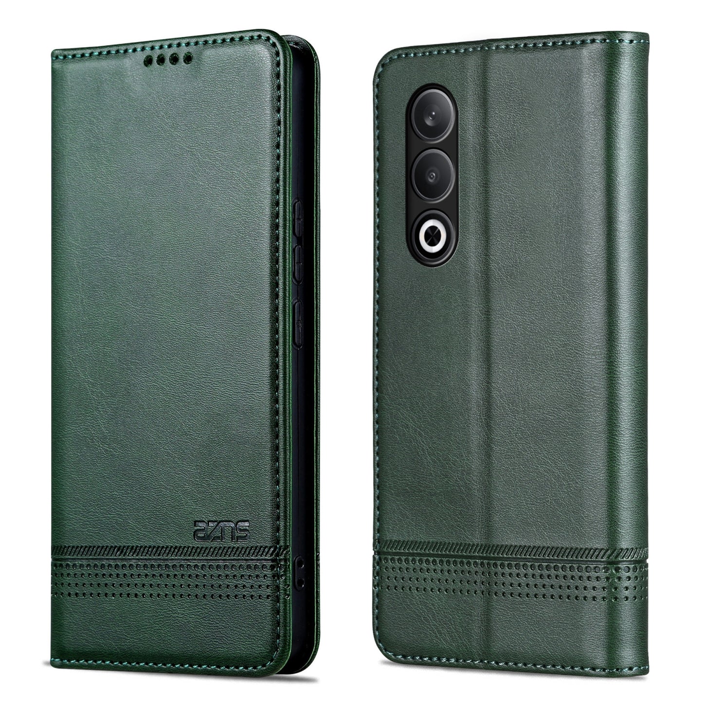 For OPPO K12 AZNS Magnetic Calf Texture Flip Leather Phone Case(Dark Green)