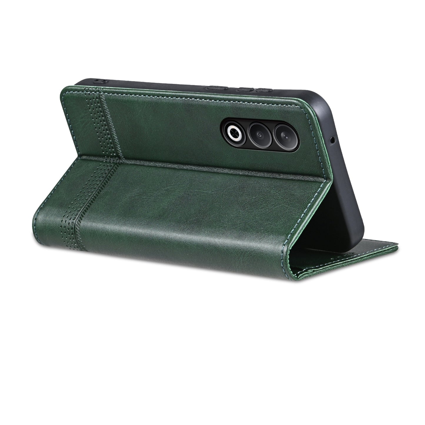 For OPPO K12 AZNS Magnetic Calf Texture Flip Leather Phone Case(Dark Green)
