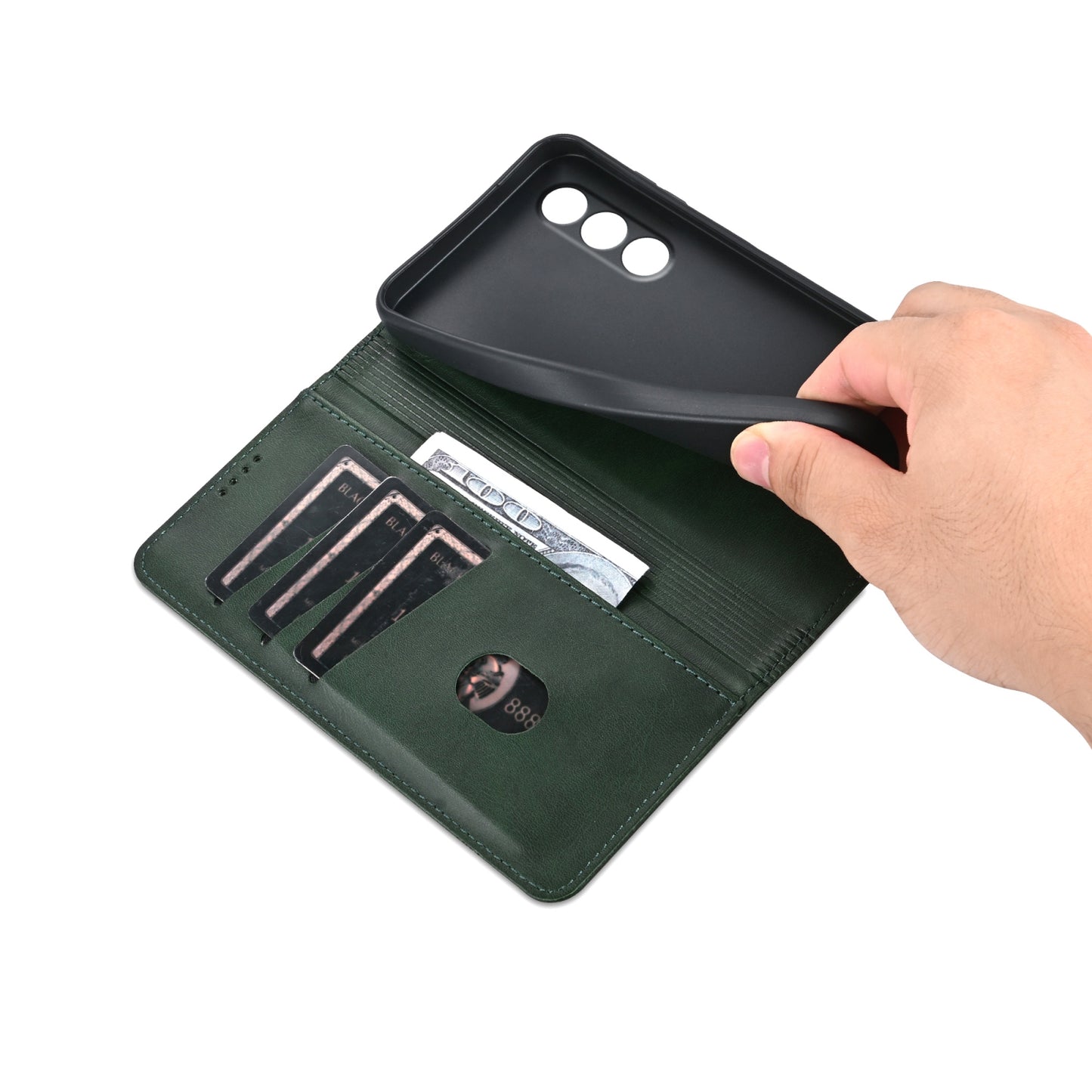 For OPPO K12 AZNS Magnetic Calf Texture Flip Leather Phone Case(Dark Green)