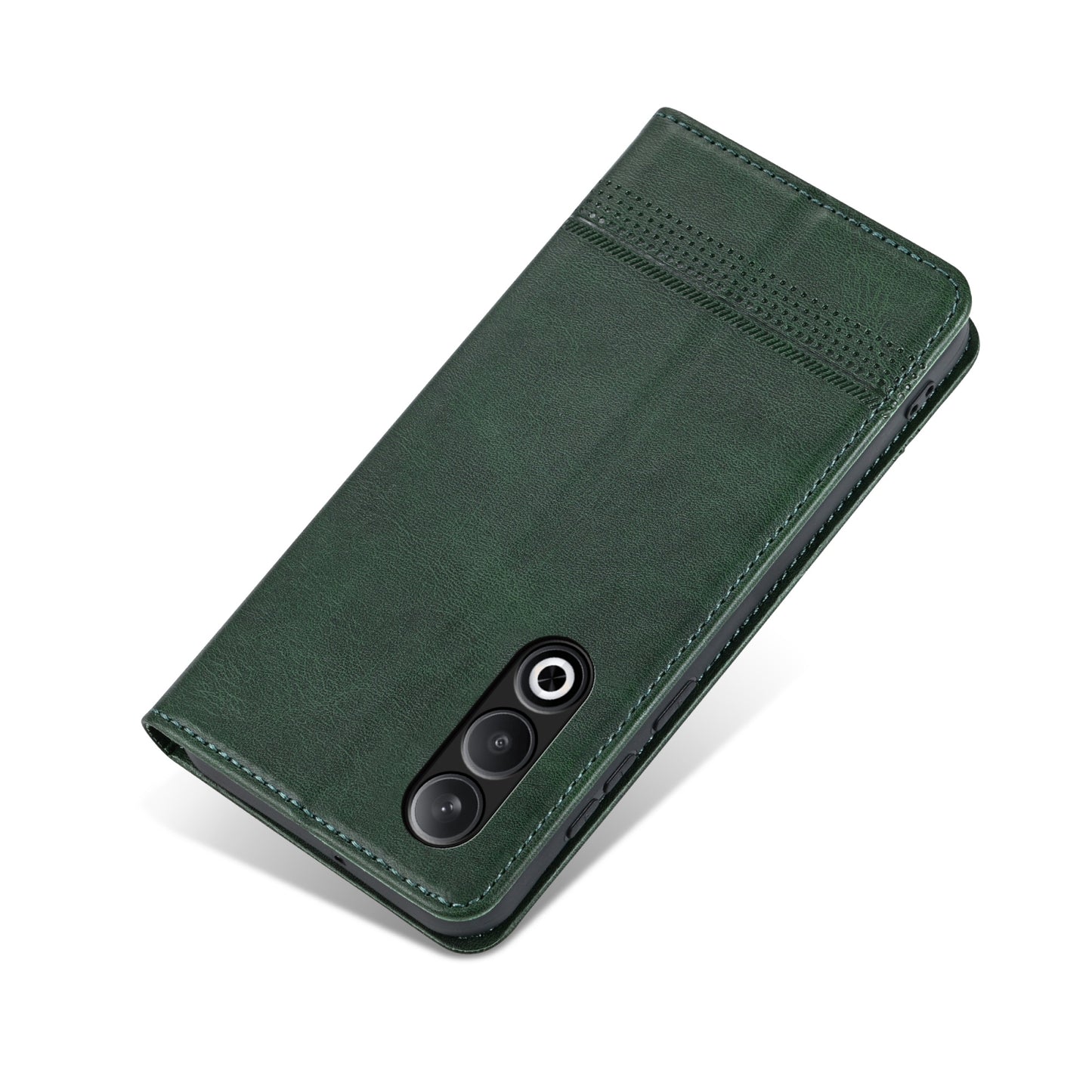 For OPPO K12 AZNS Magnetic Calf Texture Flip Leather Phone Case(Dark Green)