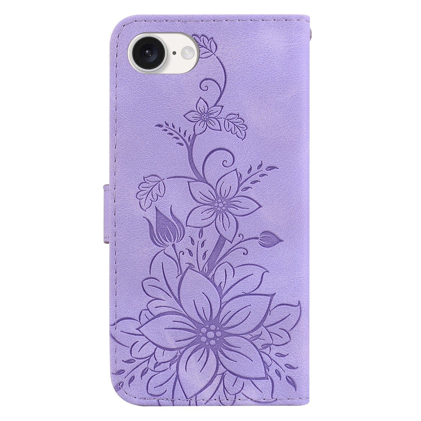 For iPhone 16e Lily Embossed Leather Phone Case(Purple)