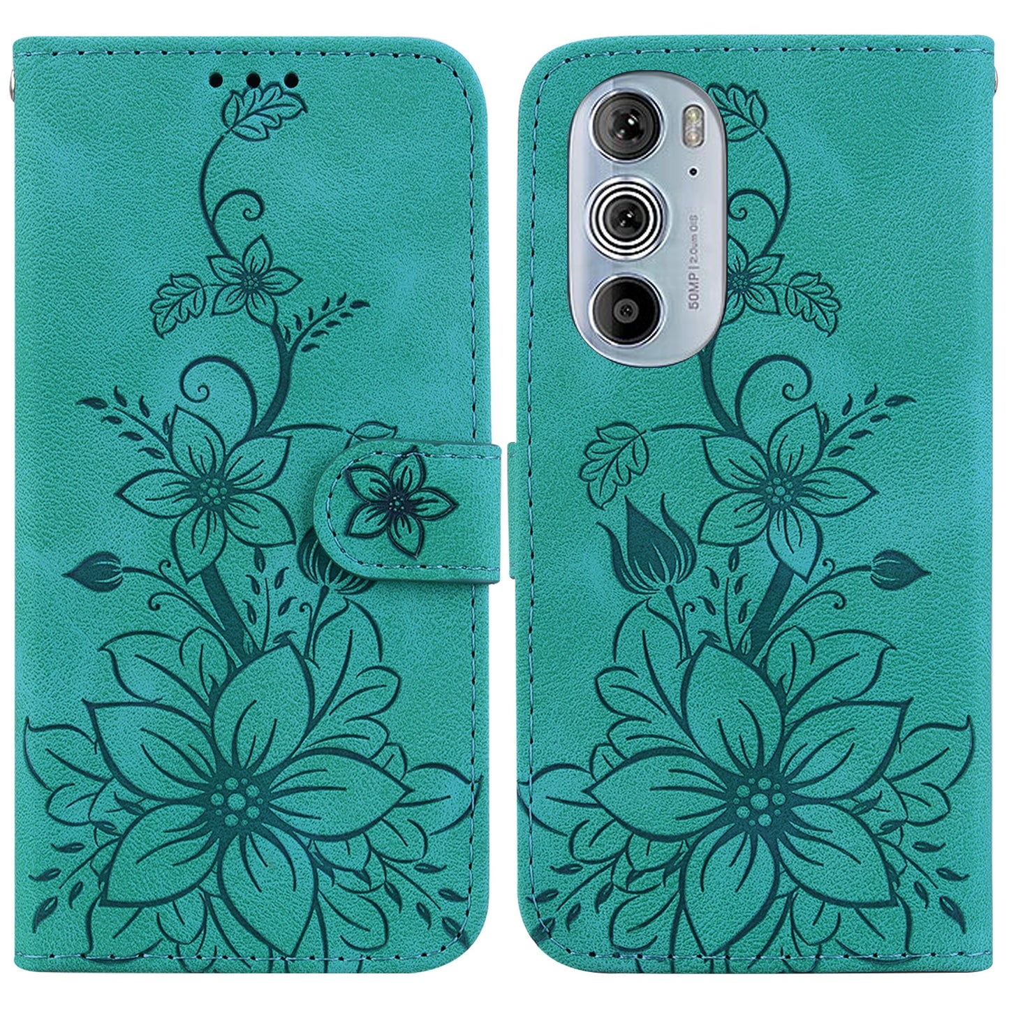 For Motorola Edge 30 Pro / Edge+ 2022 Lily Embossed Leather Phone Case(Green)