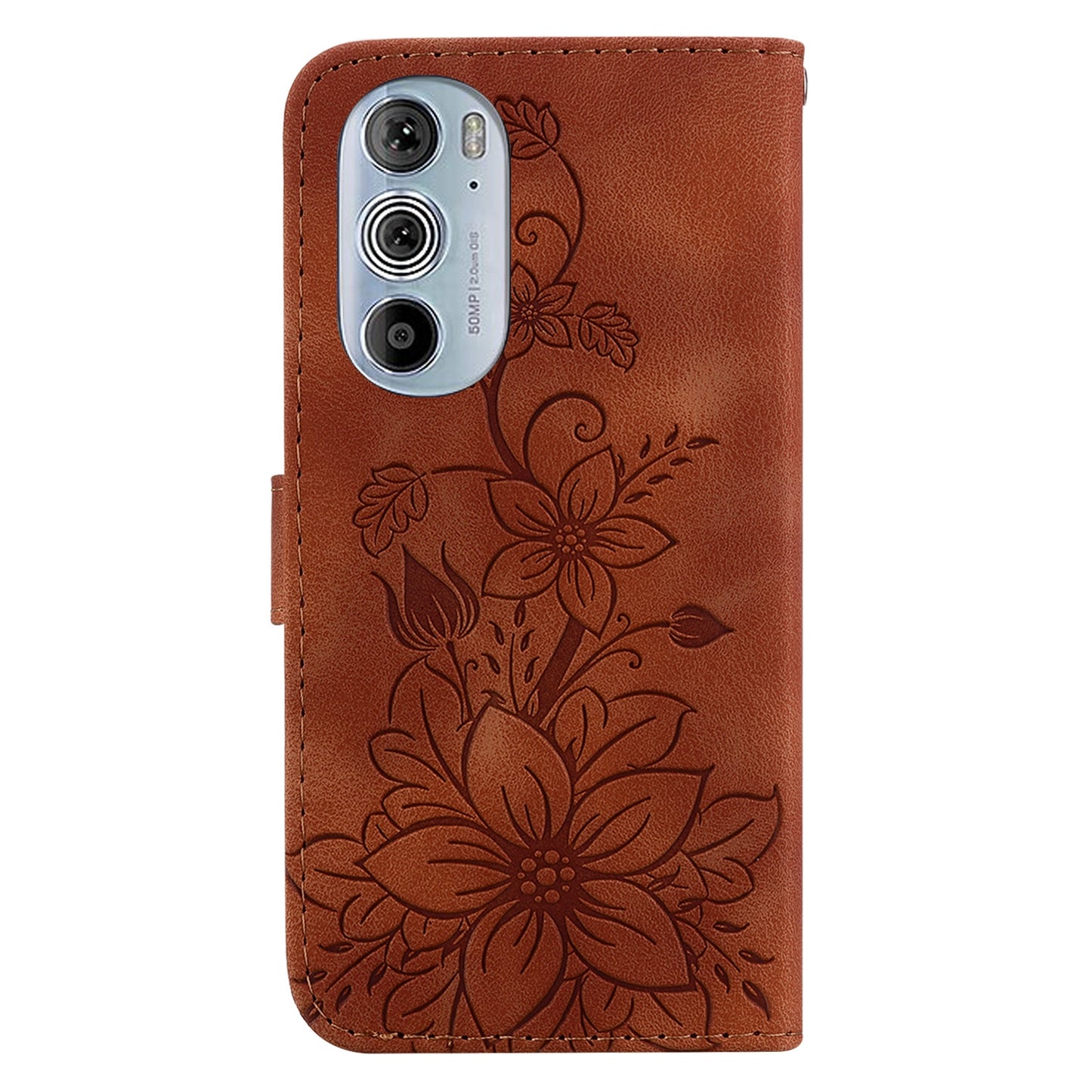 For Motorola Edge 30 Pro / Edge+ 2022 Lily Embossed Leather Phone Case(Brown)