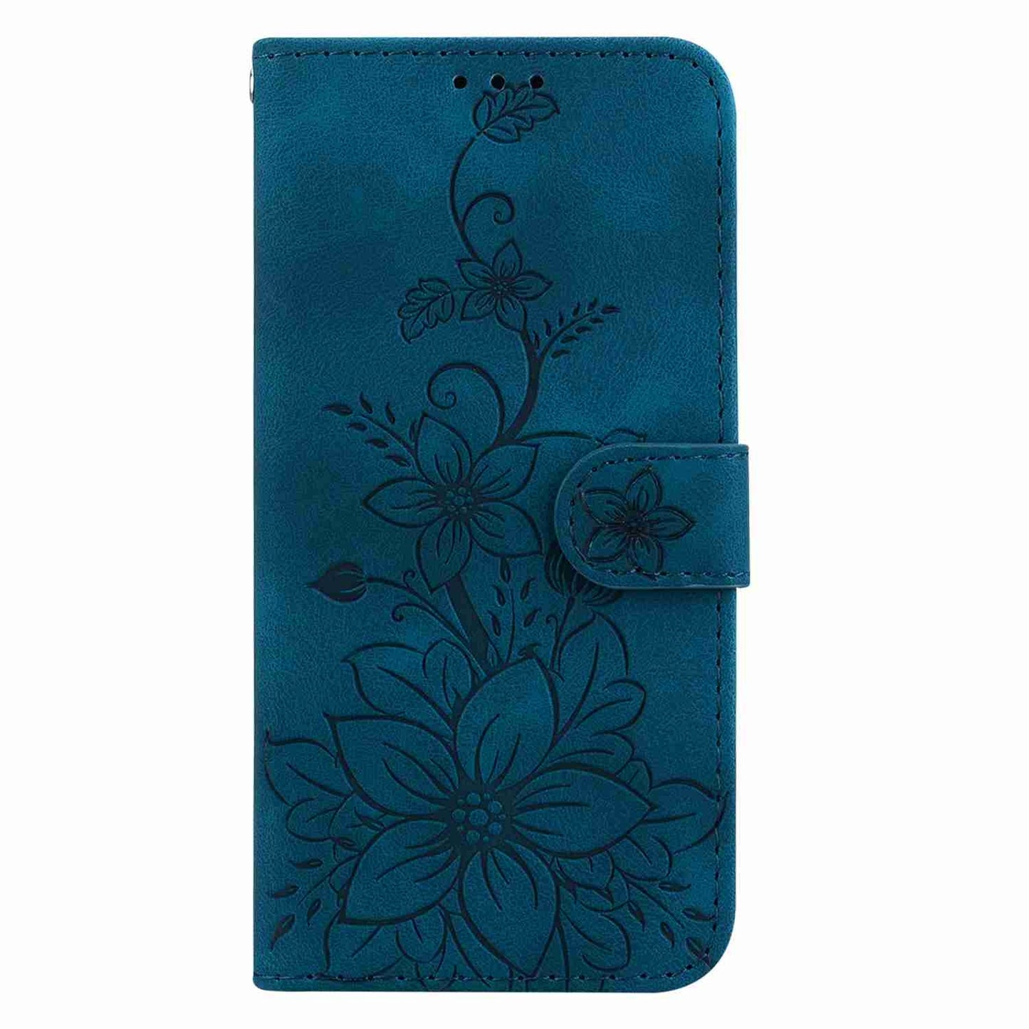For Motorola Edge 30 Pro / Edge+ 2022 Lily Embossed Leather Phone Case(Dark Blue)