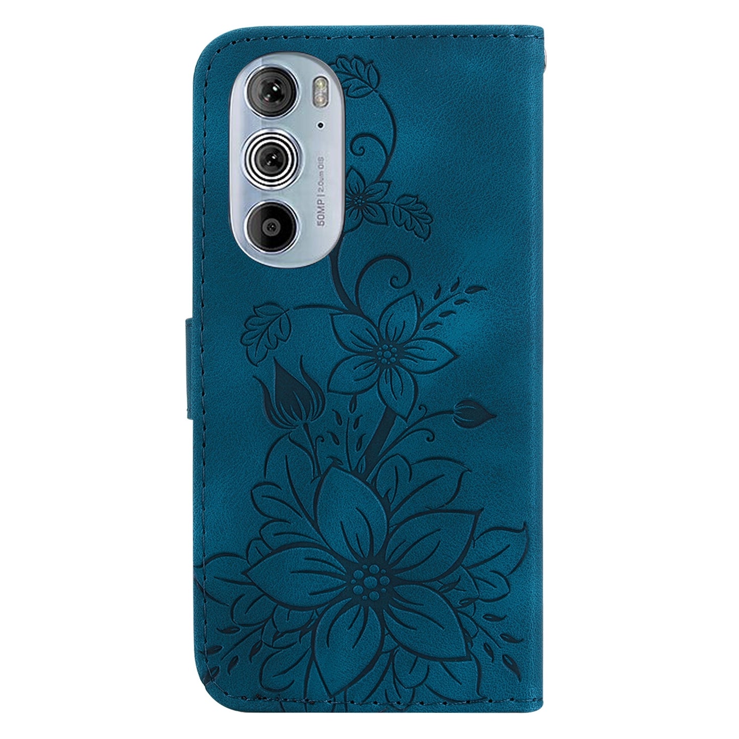 For Motorola Edge 30 Pro / Edge+ 2022 Lily Embossed Leather Phone Case(Dark Blue)