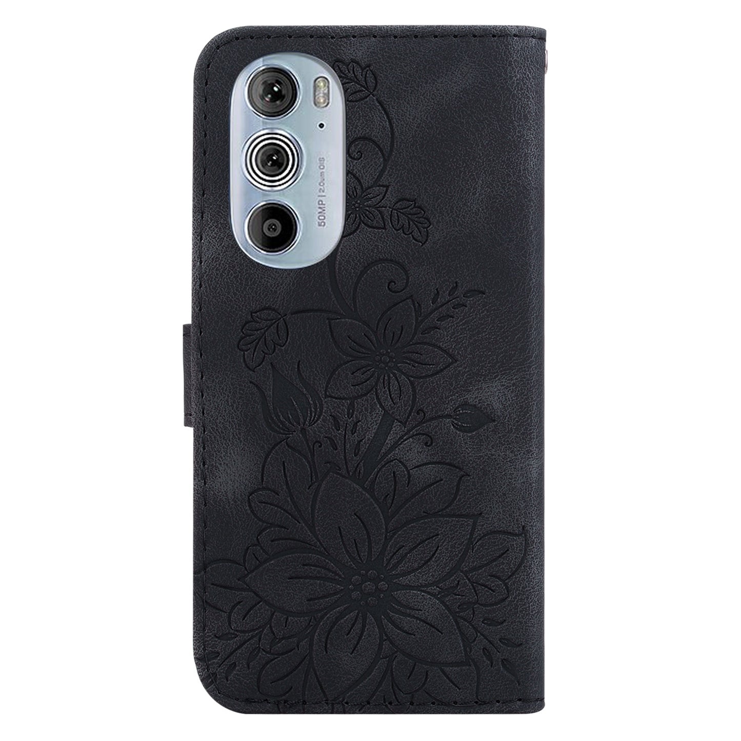 For Motorola Edge 30 Pro / Edge+ 2022 Lily Embossed Leather Phone Case(Black)