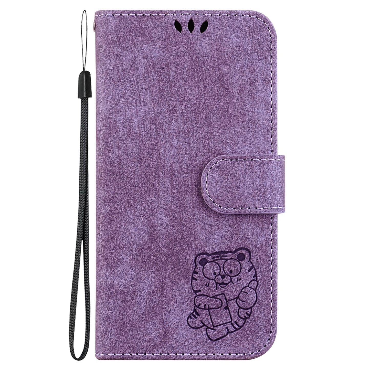 For iPhone 16e Little Tiger Embossed Leather Phone Case(Purple)