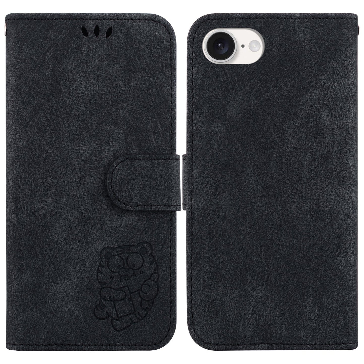 For iPhone 16e Little Tiger Embossed Leather Phone Case(Black)