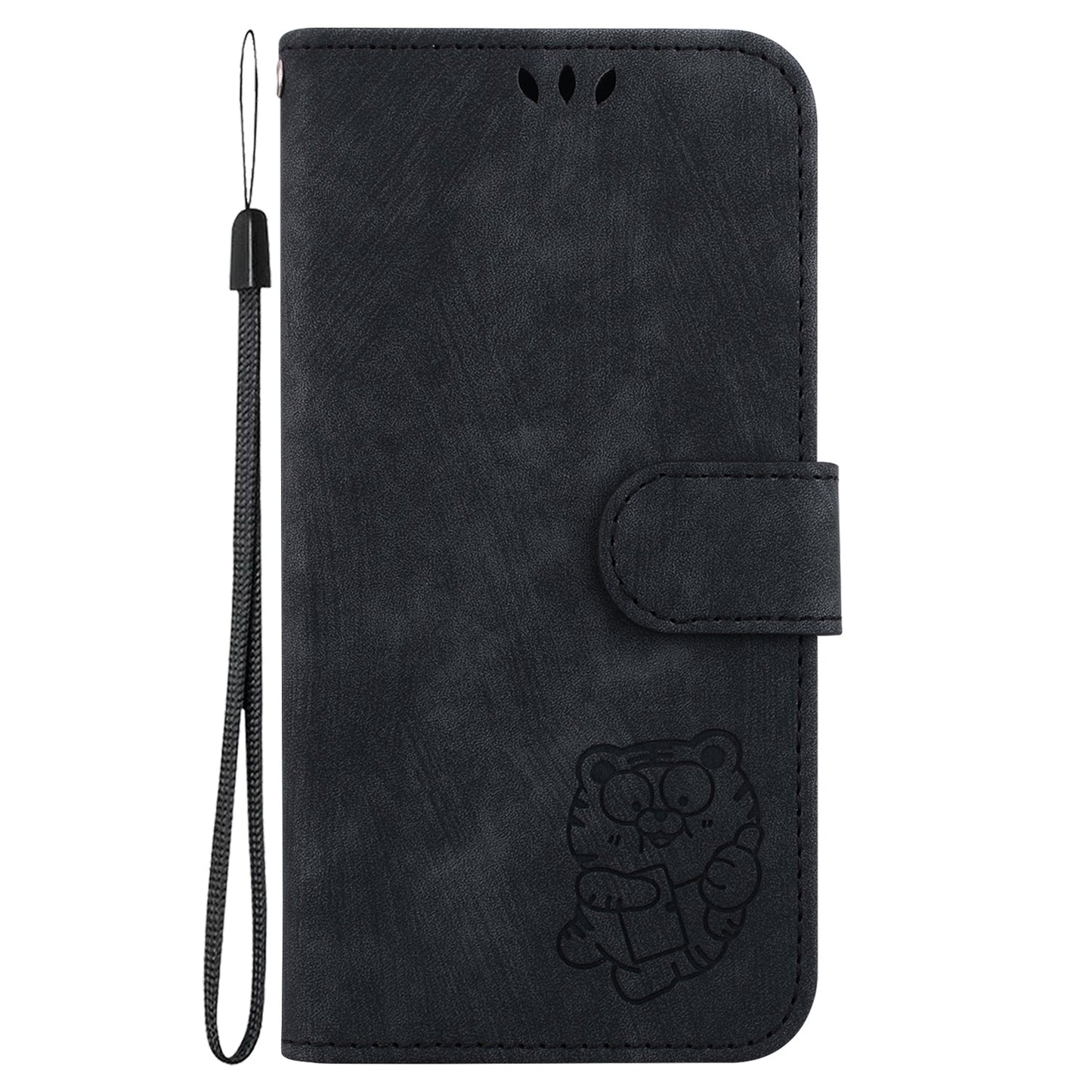 For iPhone 16e Little Tiger Embossed Leather Phone Case(Black)
